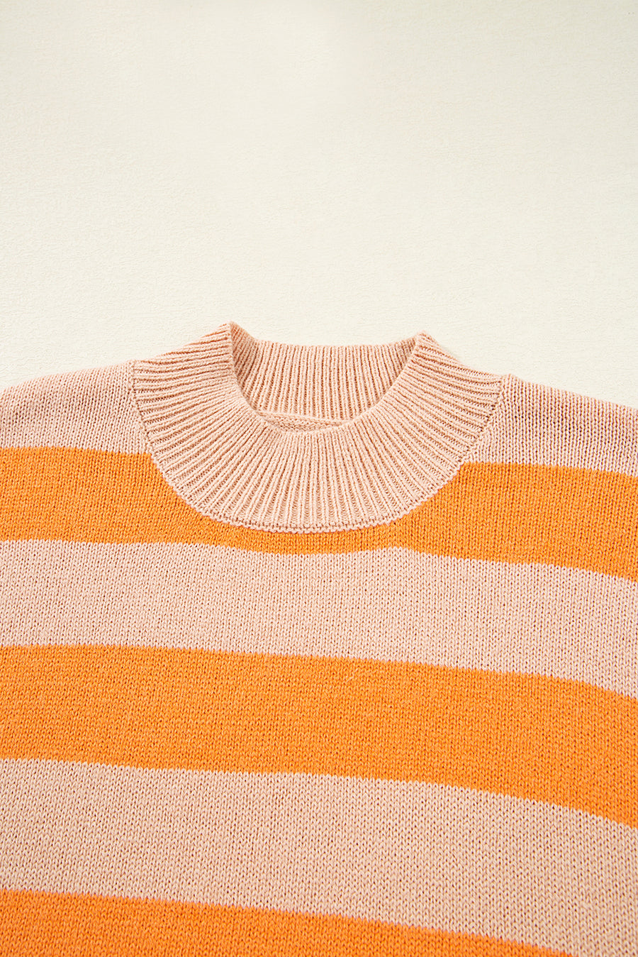 Orange Multi Color Block High Neck Drop Shoulder Sweater