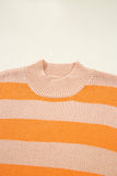 Orange Multi Color Block High Neck Drop Shoulder Sweater