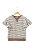 Striped Ruffle Sleeve Crew Neck T-Shirt- 3 Colors