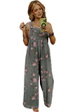 Floral Print Pleated High-Waist Wide Leg Denim Overalls- 3 Colors