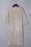 Apricot Sequin 3/4 Sleeve Open Front Duster Cardigan