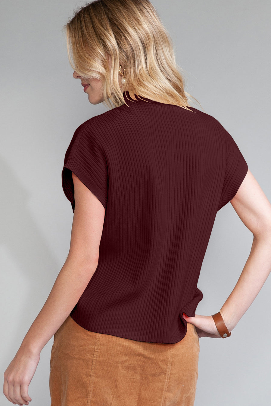 Green Pocket Ribbed Knit Short Sleeve Sweater- 9 Colors