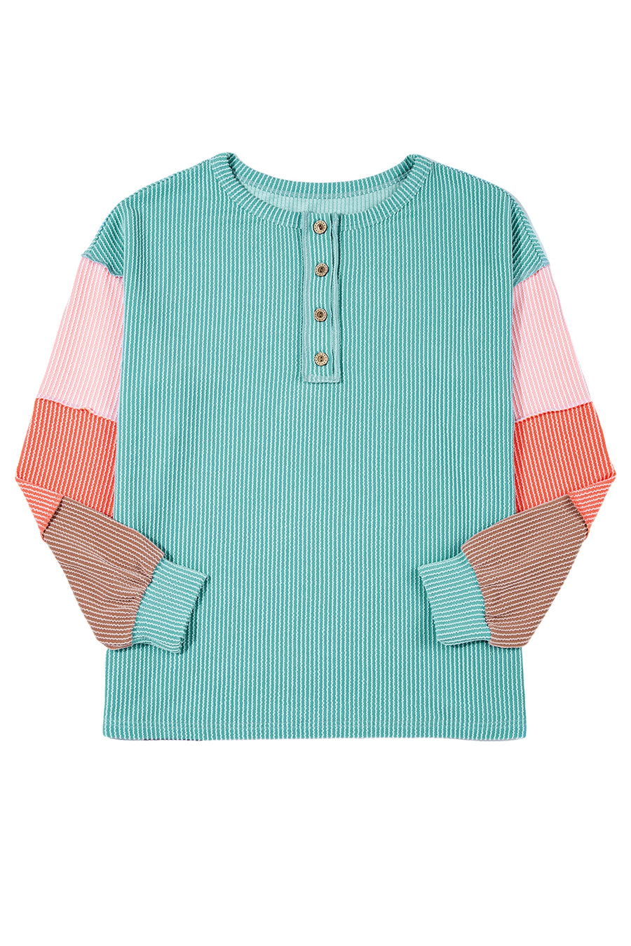 Twisted Ribbed Color Block Patchwork Long Sleeve Henley Shirt