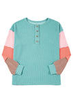 Twisted Ribbed Color Block Patchwork Long Sleeve Henley Shirt