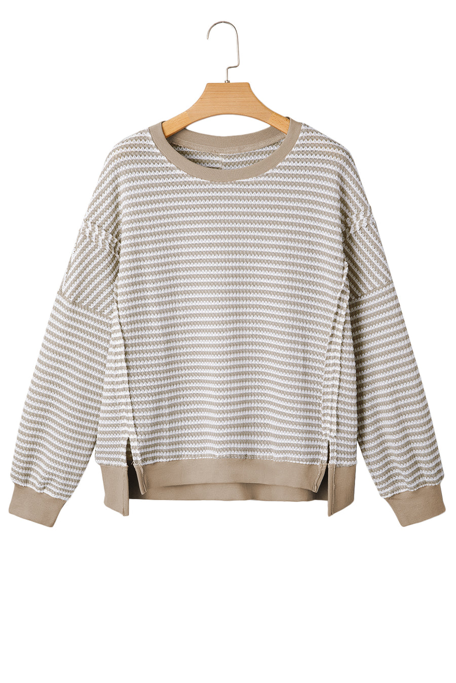 Striped Ribbed Exposed Seam Long Sleeve Oversized Top- 3 Colors
