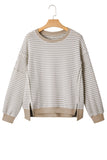Striped Ribbed Exposed Seam Long Sleeve Oversized Top- 3 Colors