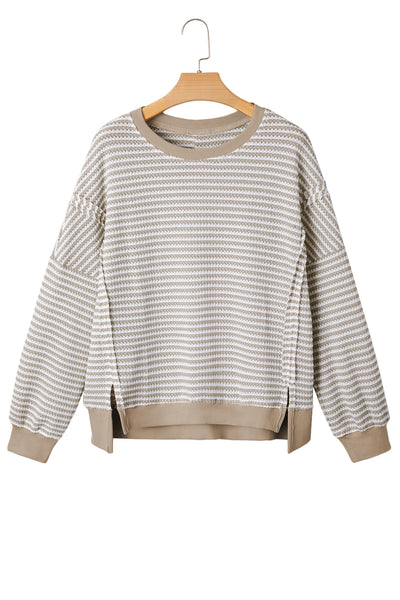 Striped Ribbed Exposed Seam Long Sleeve Oversized Top- 3 Colors