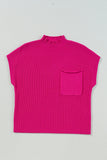 Green Pocket Ribbed Knit Short Sleeve Sweater- 9 Colors