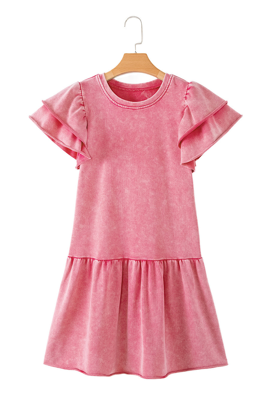 Sachet Pink Mineral Wash Raw Edge Ruffle Mini Dress