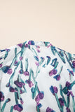Purple Floral Ricrac Trim Short Puff Sleeve Peplum Blouse