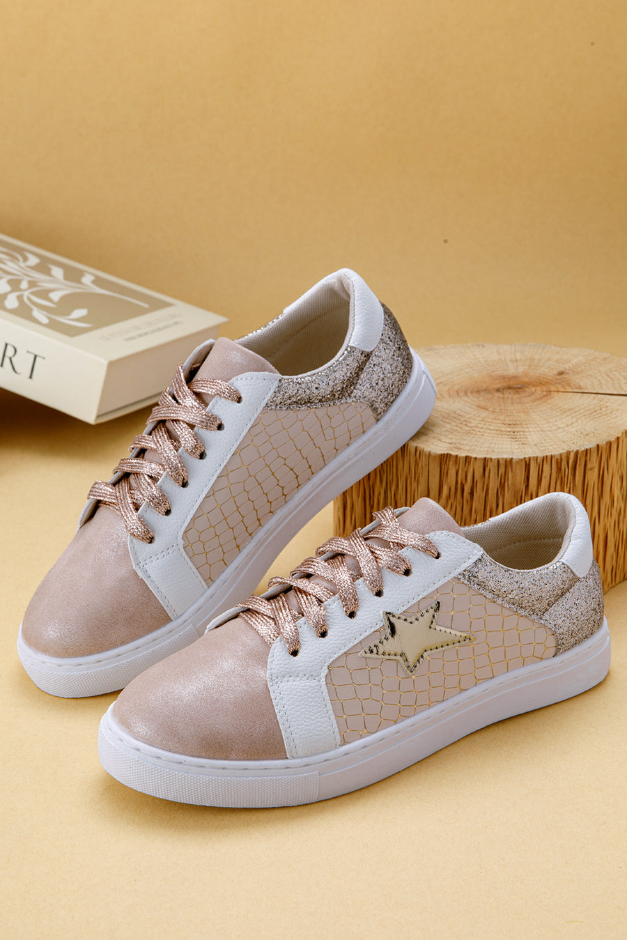 Glitter & Star Patchwork PU Leather Sneakers- 2 Colors