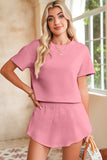 Cropped Tee and Curved Hem High Waist Skort Set- 2 Colors