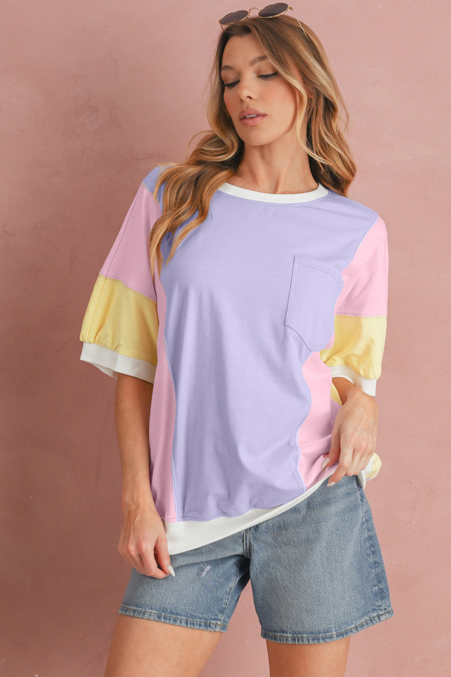 Pastel Color Block Patchwork Oversized T-Shirt