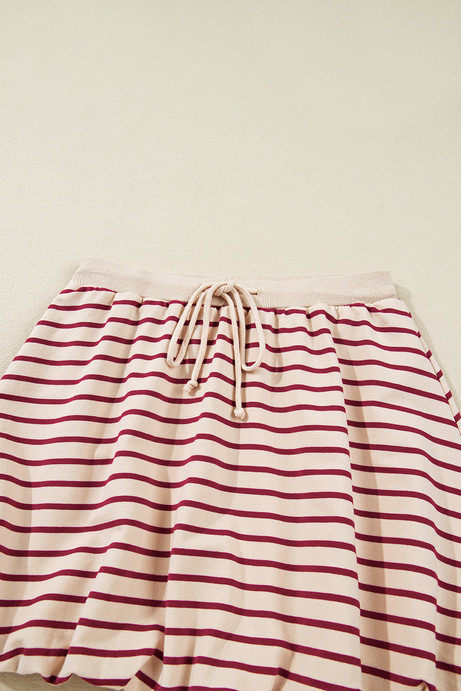 Red Stripe Cropped Collared Sweatshirt and Bubble Mini Skirt Set