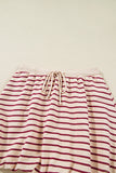Red Stripe Cropped Collared Sweatshirt and Bubble Mini Skirt Set