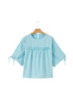 Meadow Mist Green Tie Half Sleeve Pleated Detail Babydoll Blouse