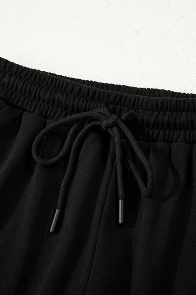 Varsity Striped Sleeve Drop Shoulder Sweatshirt and Shorts Set- 5 Colors