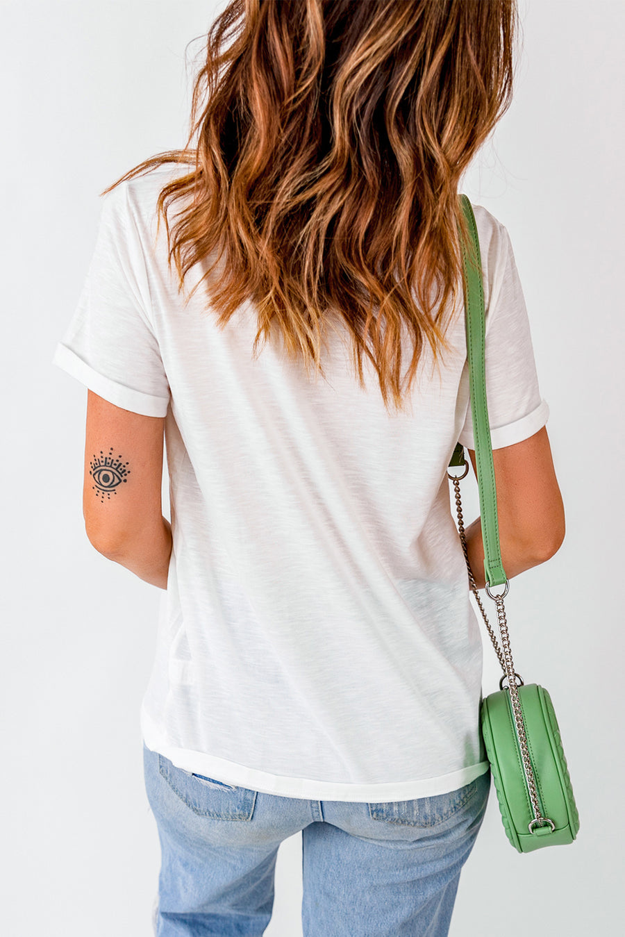 White Boot Stitch Pattern Heat Transfer Printing Cotton Blend Tee