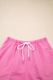 V-Neck Drop Shoulder T-Shirt and Patchwork Shorts Set- 3 Colors