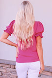 Hot Pink Smocked Short Puff Sleeve Blouse