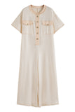 Button-Up Patchwork Pocket Short Sleeve Jumpsuit