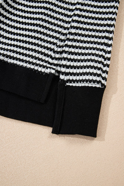 Striped Ribbed Exposed Seam Long Sleeve Oversized Top- 3 Colors