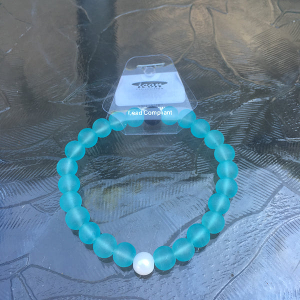 Bead & Pearl Stretch Bracelet- Turquoise