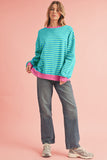 Striped Contrast Trim Oversized Sweatshirt- 4 Colors