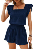 Textured Ruffle Blouse and Shirred High-Waist Shorts Set- 5 Colors