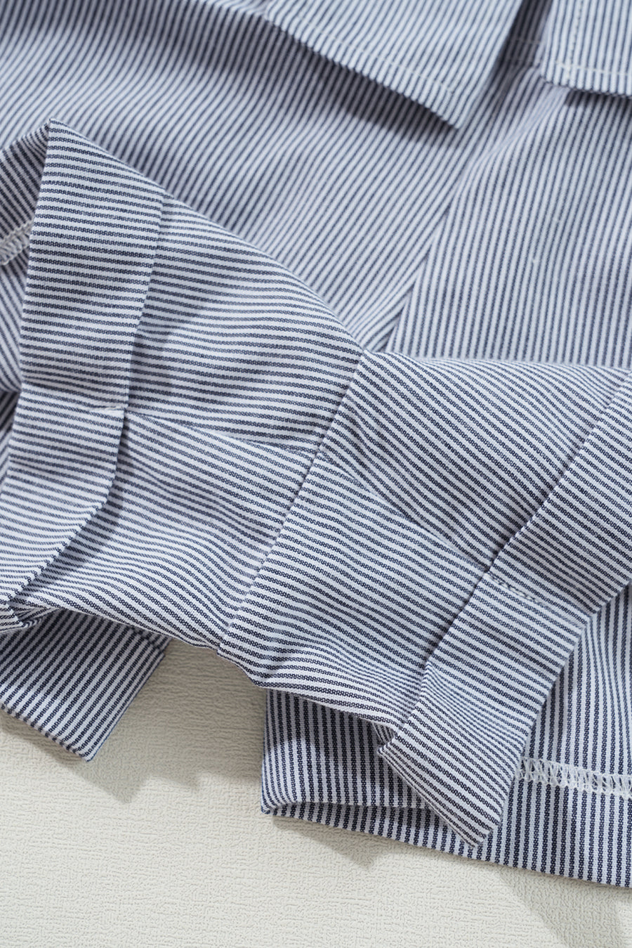 Railroad Striped Chest Pockets Button-Up Belted High-Waist Romper