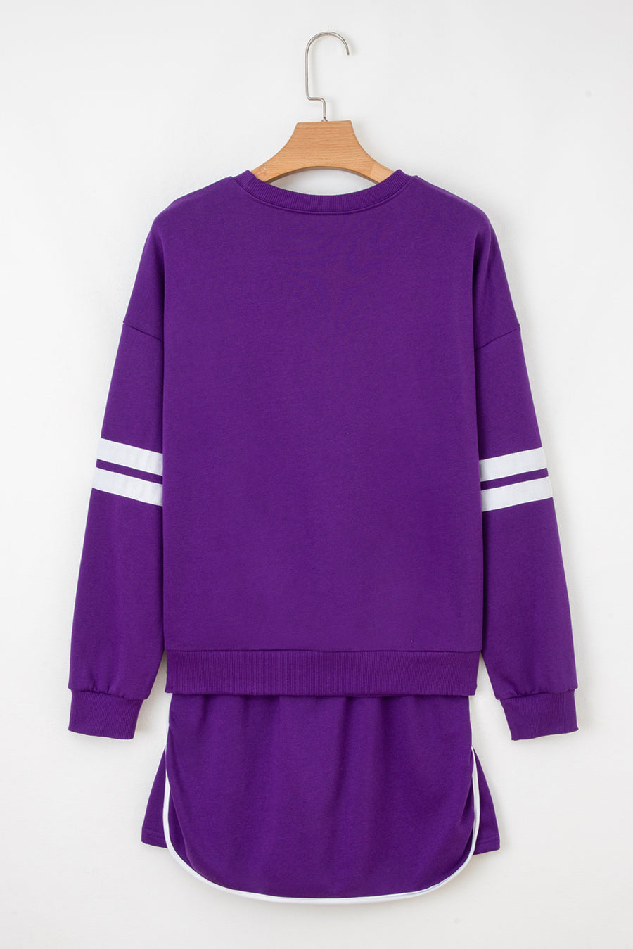 Varsity Striped Drop Shoulder Pullover Sweatshirt & Mini Skort Set- 6 Colors