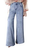 Beau Blue Button Zip High-Waist Flared Hem Jeans