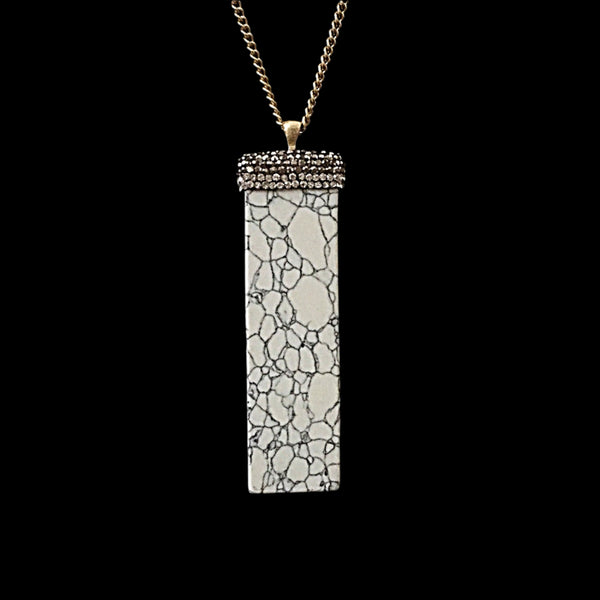 Gold Tone Natural Pendant Necklace with Accent Stones - White Howlite