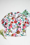 Floral V-Neck Contrast Trim Short Sleeve Blouse- 2 Colors