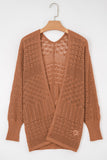 Redwood Burl Mix Pattern Hollow Knit Open Front Cardigan