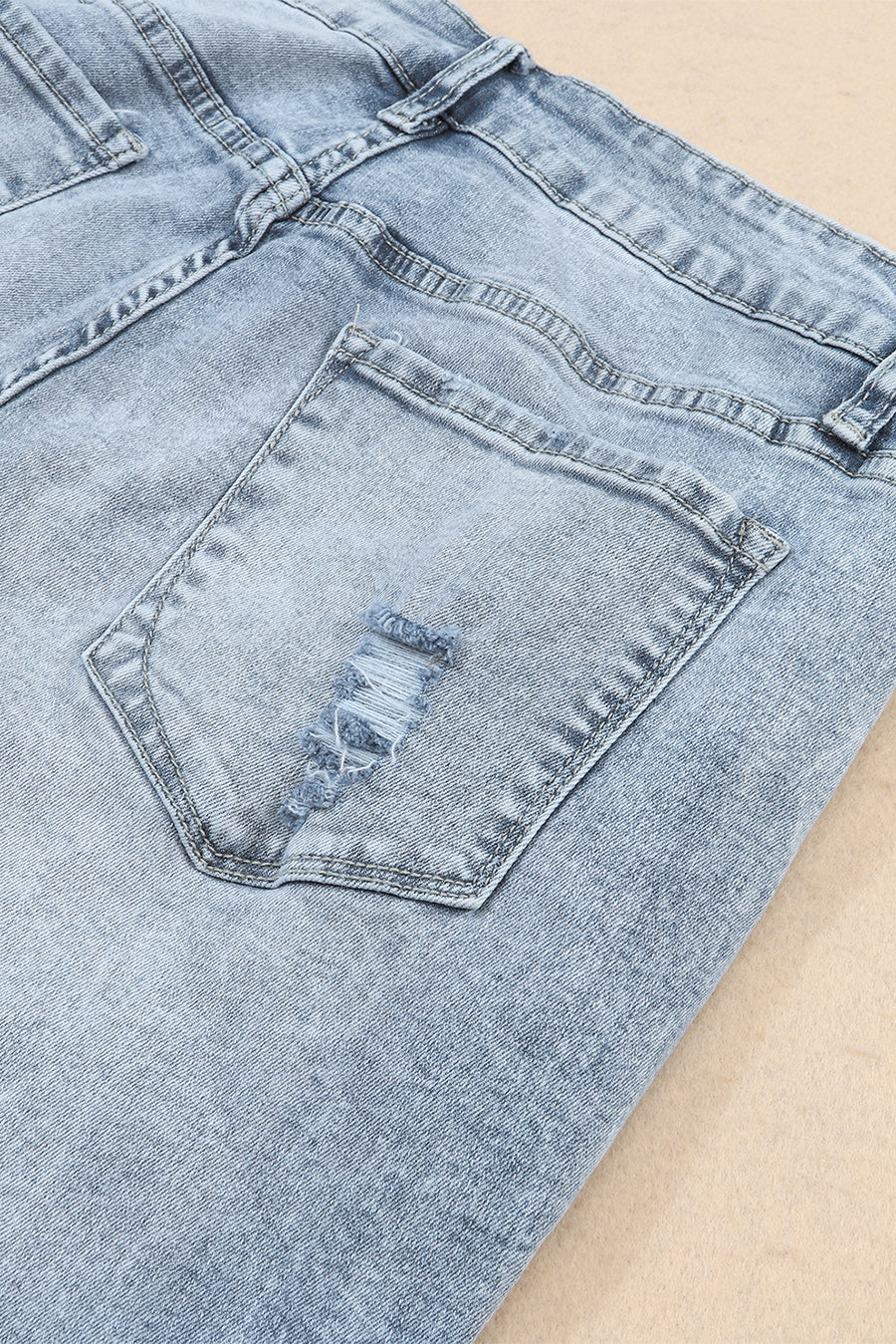 Light Wash Frayed Slim Fit High-Waist Jeans