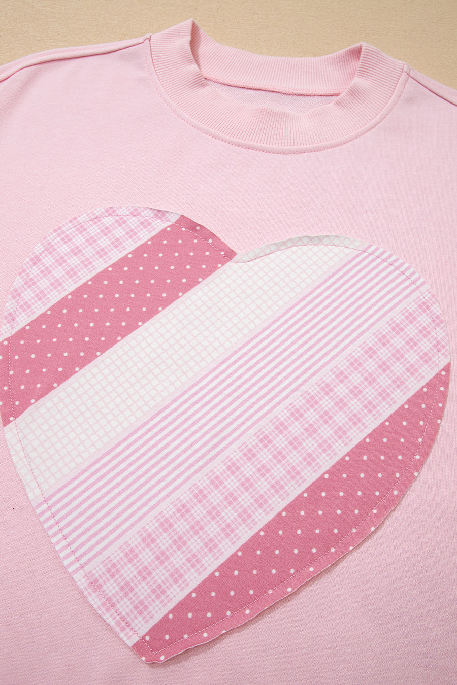 Light Pink Heart Quilt Patch Oversized Sweatshirt
