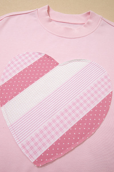 Light Pink Heart Quilt Patchwork Oversized Sweatshirt