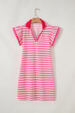 Striped Ruffle Short Sleeve Contrast Neckline Mini Dress- 3 Colors