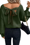 Lantern Sleeve V-Neck Bow Back Sweater- 4 Colors