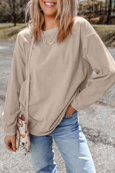 Strawberry Pink Drop Sleeve Crinkle Rib Oversized Sweatshirt