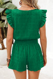 Textured Ruffle Blouse and Shirred High-Waist Shorts Set- 5 Colors