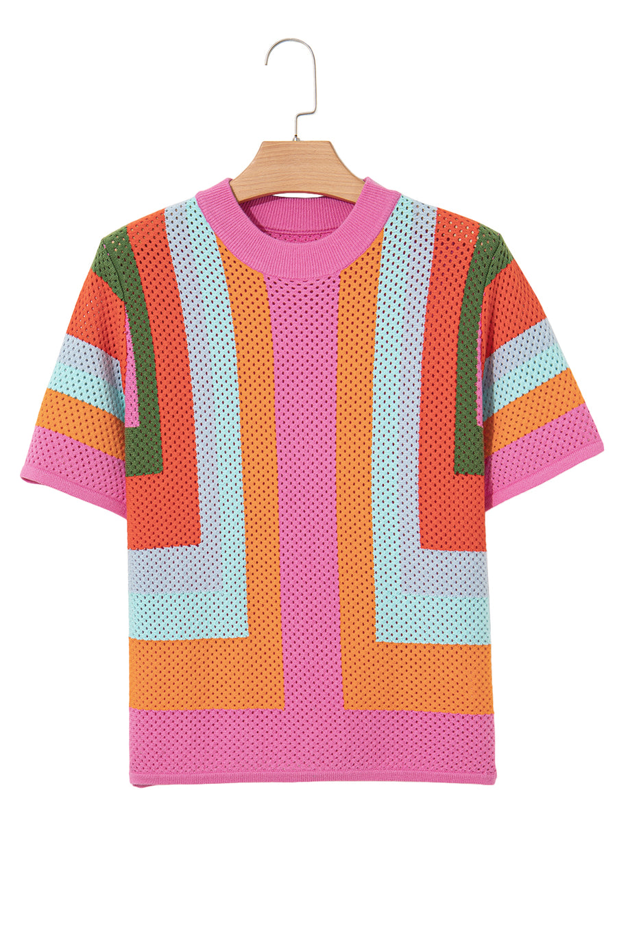 Color Block Openwork Knit T-Shirt