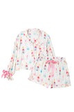 Plus Size White Wine & Heart Print Bow Decor Pajama Set