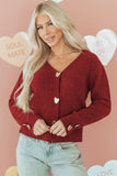 Red Heart Metal Button V-Neck Cardigan