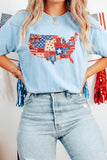 Light Blue Faux Patchwork USA Map Graphic Tee