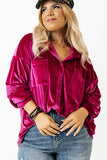 Plus Size Bright Pink Velvet Chest Pocket Drop Shoulder Shirt
