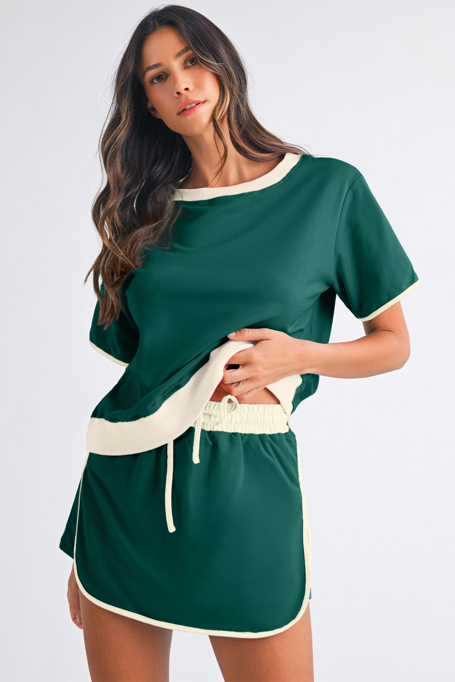 *Pre-Order* Color Block Drop Shoulder T-Shirt and Skort Set- 5 Colors
