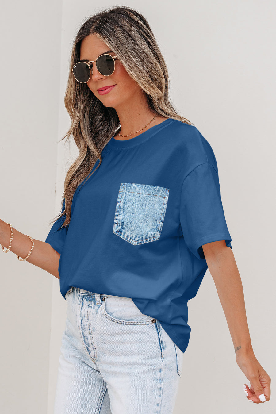 Printed Denim Chest Pocket Graphic T-Shirt- 2 Colors