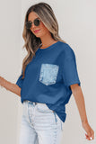 Printed Denim Chest Pocket Graphic T-Shirt- 2 Colors